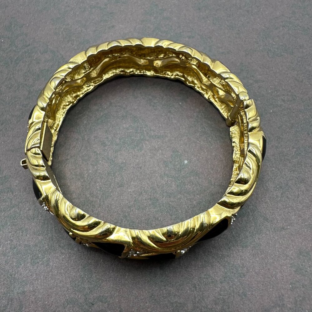 Vintage Saks Fifth Avenue Gold-Tone and Black Enamel and Quartz Bracelet - Picture 9 of 12